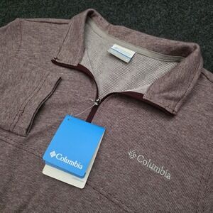 Columbia Mens Small Red Long Sleeve 1/4 Quarter Zip Pullover Sweater‎